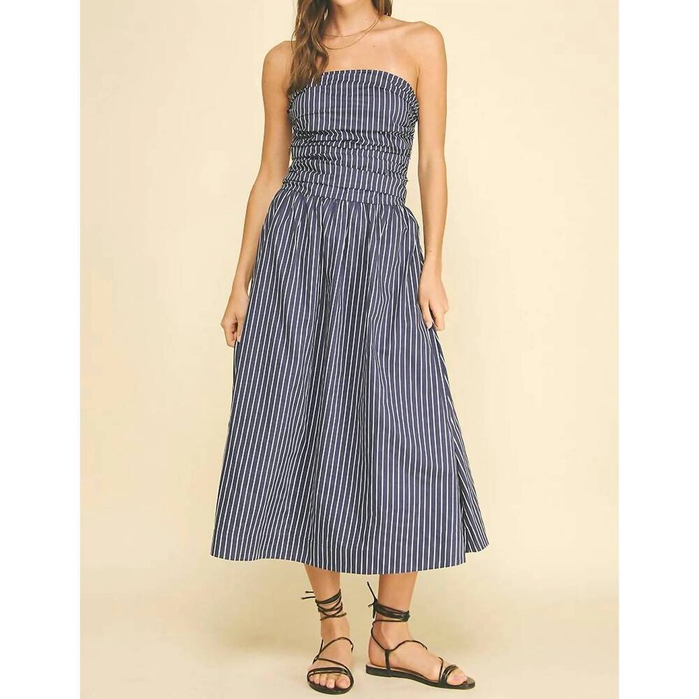 NEW PINCH daydream avenue midi dress in navy/white stripe